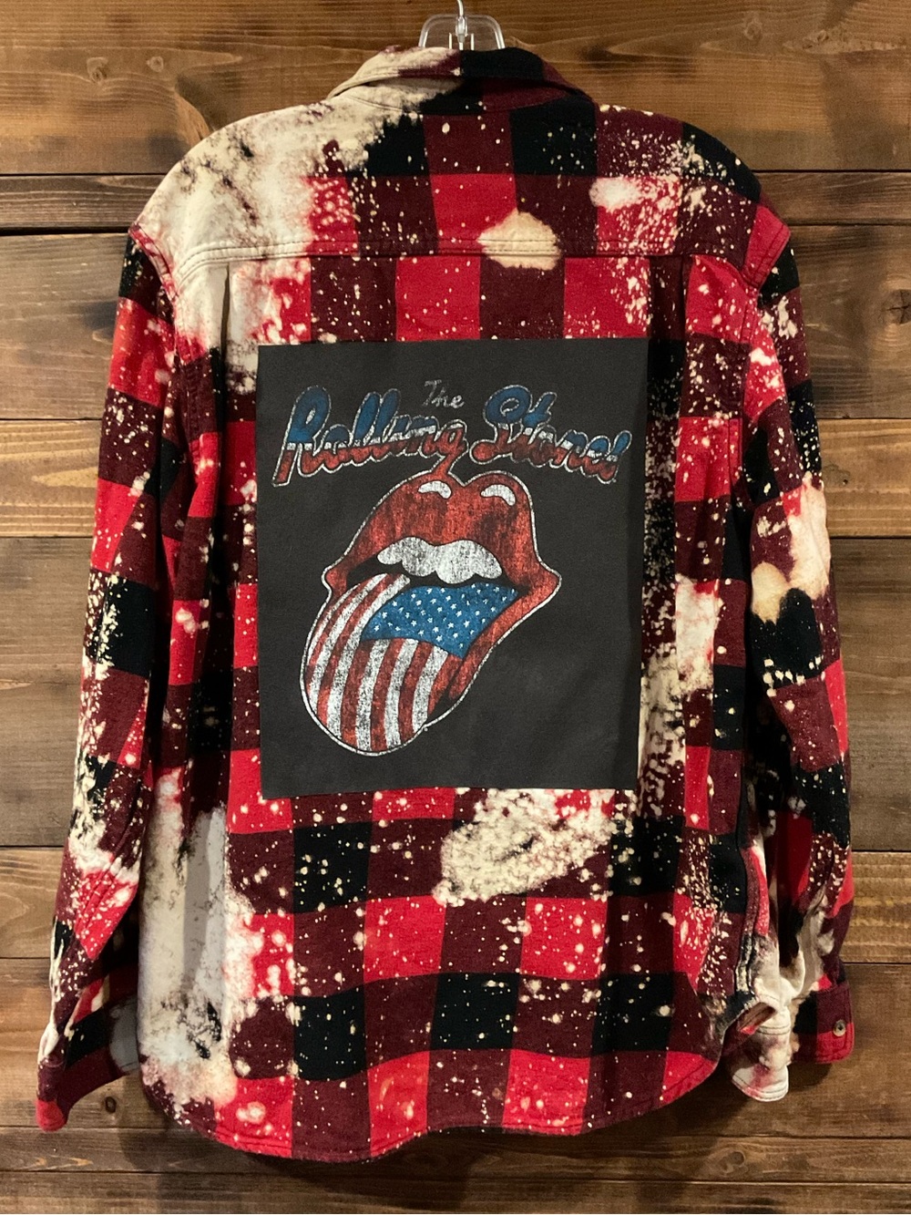 Vintage Rolling Stones Bleached Distressed Red/Blk Flannel Concert Shirt XLarge